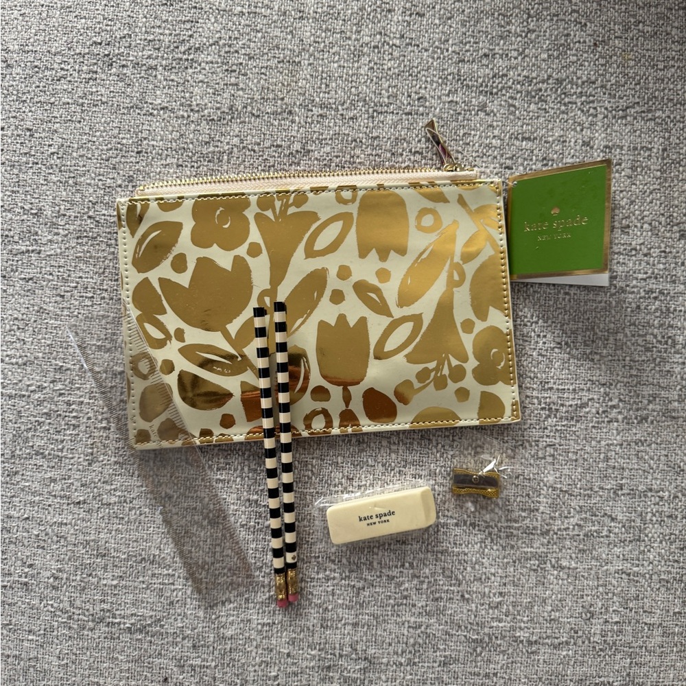 Kate Spade Gold and Cream Pencil Case | NWT